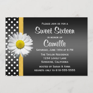 Invitation Sweet sixteen noir et jaune