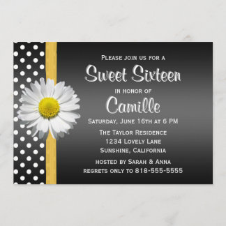 Invitation Sweet sixteen noir et jaune
