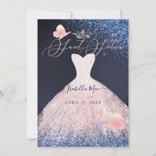 Invitation Sweet sixteen Papillon Brouille Parties scintillan