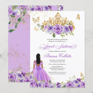 Invitation Sweet sixteen papillon floral pourpre Anniversaire