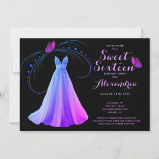 Invitation Sweet sixteen papillon pourpre 16 Anniversaire