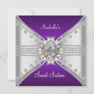 Invitation Sweet Sixteen Papillon Violet Argenté
