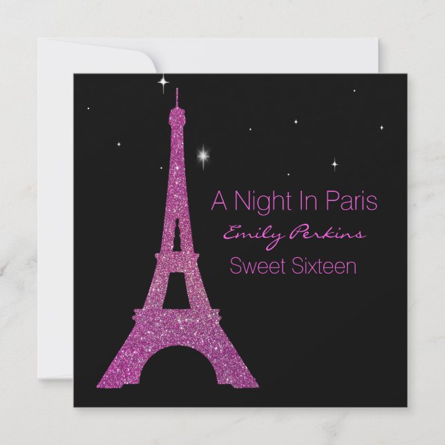 Invitation Sweet sixteen Paris Noir et Rose (Devant)