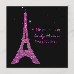 Invitation Sweet sixteen Paris noir et rose