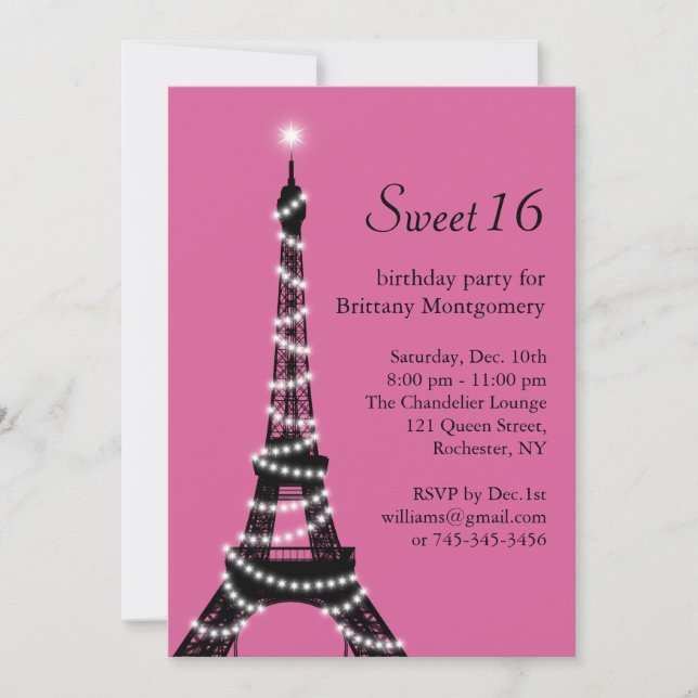 Invitation Sweet sixteen parisienne (Devant)