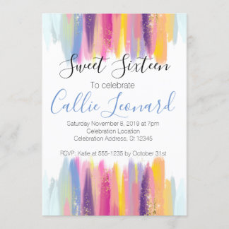 Invitation Sweet sixteen Parties scintillant aquarelle