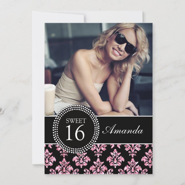 INVITATION SWEET SIXTEEN, PARTIES SCINTILLANTES DE ROSES (Devant)