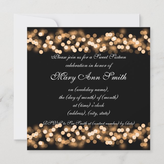 Invitation Sweet sixteen Party Hollywood Glam Gold (Devant)