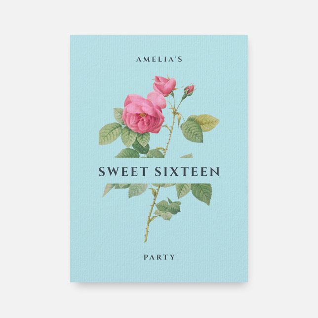 Invitation Sweet sixteen Pastel Blue Floral fête d'anniversai (Créateur téléchargé)