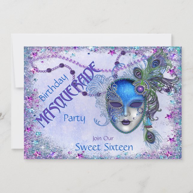 Invitation Sweet sixteen Peacock Masquerade (Devant)