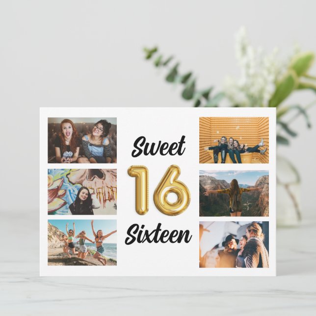Invitation Sweet sixteen Photo Collage fête d'anniversaire (Debout devant)