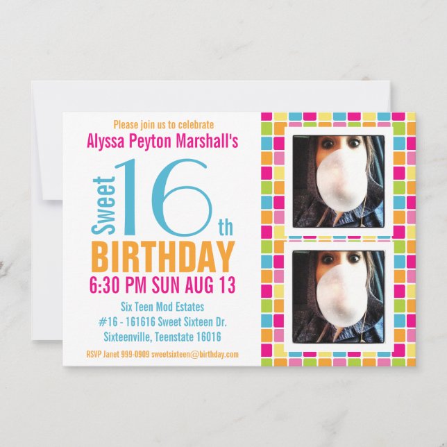 Invitation Sweet sixteen photo de couleurs de bonbons (Devant)