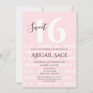 Invitation Sweet sixteen photo personnalisé en rose gras, bla
