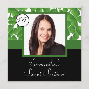 Invitation sweet sixteen photo shamrock vert