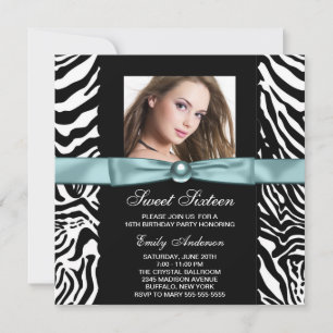 Invitation Sweet sixteen photo Turquoise Blue Zebra