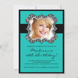 Invitation Sweet sixteen photo Zebra Frame - Anniversaire