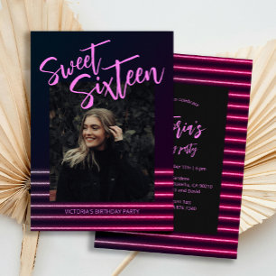 Invitation Sweet sixteen Pink Neon Parties scintillant Annive