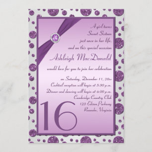 Invitation Sweet sixteen Polka à Parties scintillant d'argent