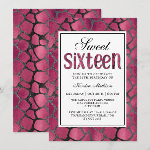 Invitation Sweet sixteen Poster de animal rose chaud fête d'a