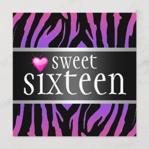 Invitation Sweet sixteen pourpre de zèbre de hippie