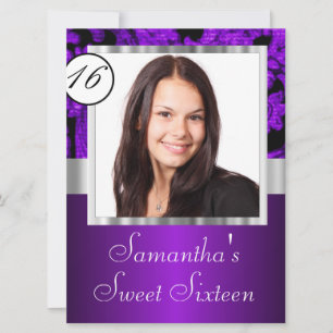 Invitation Sweet sixteen pourpre et noir