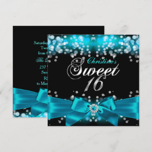 Invitation Sweet Sixteen Pretty Teal Bow & Sparkle