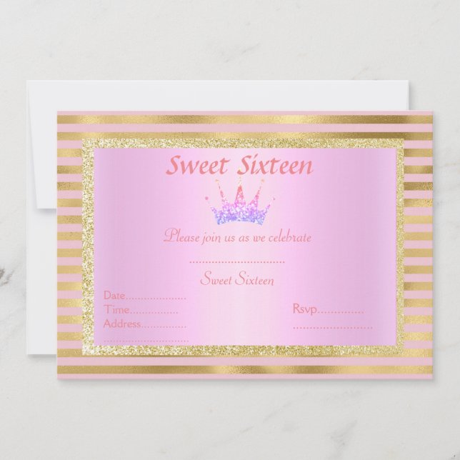 Invitation sweet sixteen princesse tiara (Devant)