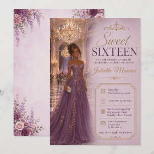 Invitation Sweet Sixteen Purple Ballroom Glamour