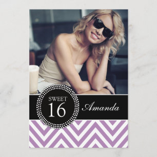 INVITATION SWEET SIXTEEN PURPLE ZIG ZAG CHEVRON MOTIF