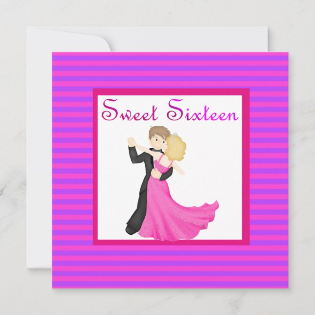 Invitation Sweet sixteen rayé ROSE DANSER COUPLE (Devant)