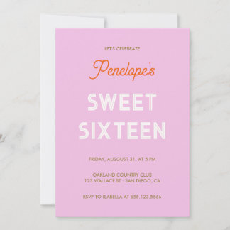 Invitation Sweet sixteen rétro typographique gras - rose lila