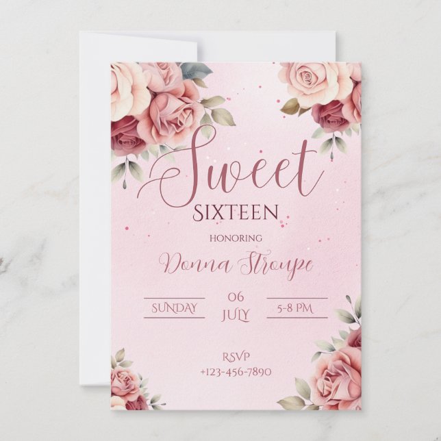 Invitation Sweet sixteen rose (Devant)