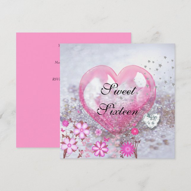 Invitation Sweet sixteen rose 16e fête d'anniversaire (Devant / Derrière)