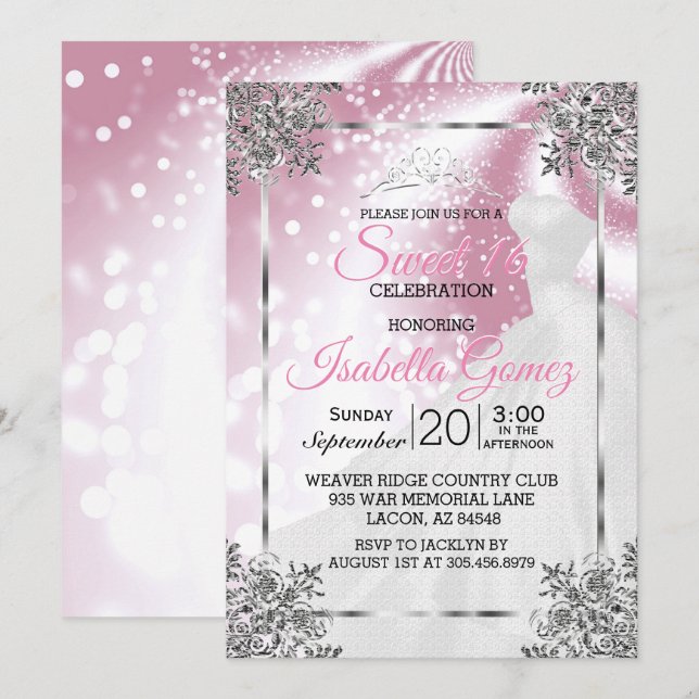 Invitation Sweet sixteen rose avec princesse Gown (Devant / Derrière)