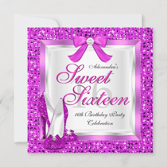 Invitation Sweet sixteen rose doux 16 Partie Parties scintill (Devant)