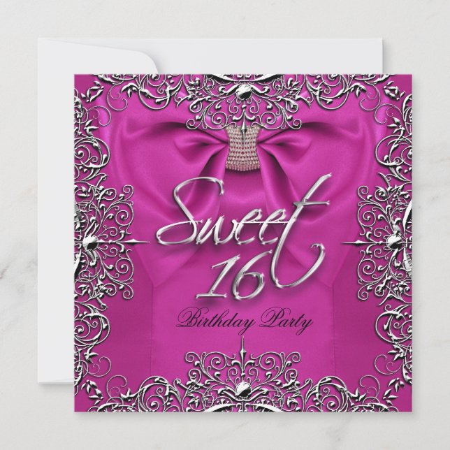 Invitation Sweet sixteen rose élégant Doux 16 Partie (Devant)
