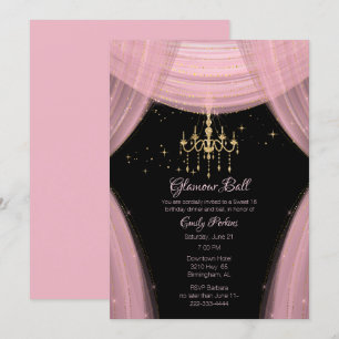 Invitation Sweet sixteen rose et noir glamour