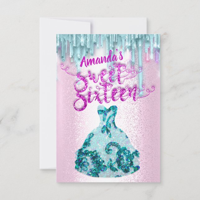 Invitation Sweet sixteen Rose Floral robe bleu Drives (Dos)