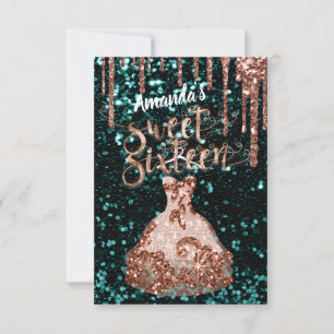 Invitation Sweet sixteen Rose Floral robe Parties scintillant