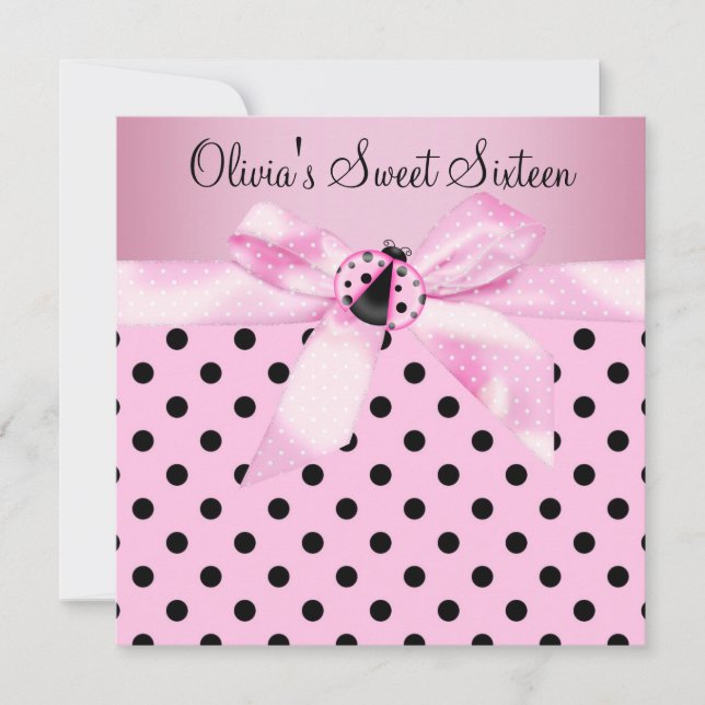 Invitation Sweet sixteen rose Ladybug fête d'anniversaire (Devant)