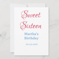 Sweet Sixteen rose nom date calligraphie boho bleu