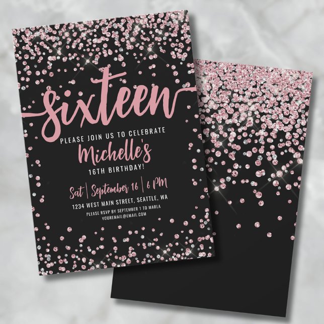 Invitation Sweet sixteen Rose Rose Gold Parties scintillant 1 (16th Rose Gold Glitter Sweet Sixteen Birthday Invitation)