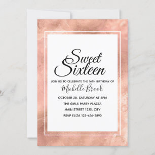 Invitation Sweet sixteen Rose simple et élégant