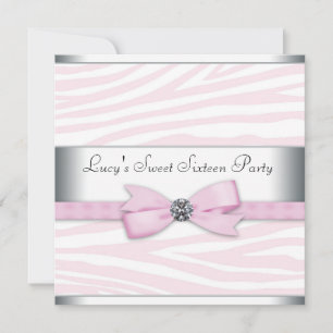 Invitation Sweet sixteen rose Zebra fête d'anniversaire