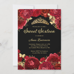Invitation Sweet sixteen Roses rouges noires Floral 16e anniv