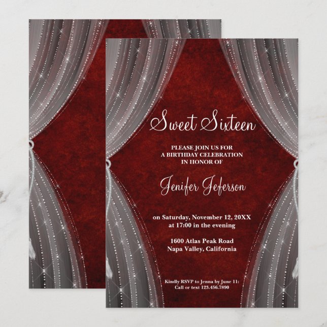 Invitation Sweet sixteen rouge (Devant / Derrière)
