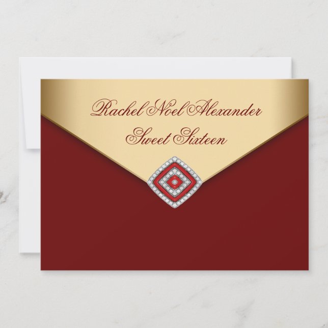 Invitation Sweet sixteen Royal Red Gold (Devant)