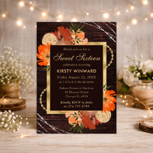Invitation Sweet sixteen Rustique Burnt Orange Fall Flowers