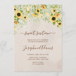 Invitation Sweet sixteen rustique d'aquarelle de tournesol ja