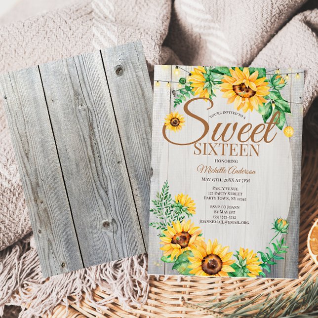 Invitation Sweet sixteen rustique de tournesol (Créateur téléchargé)